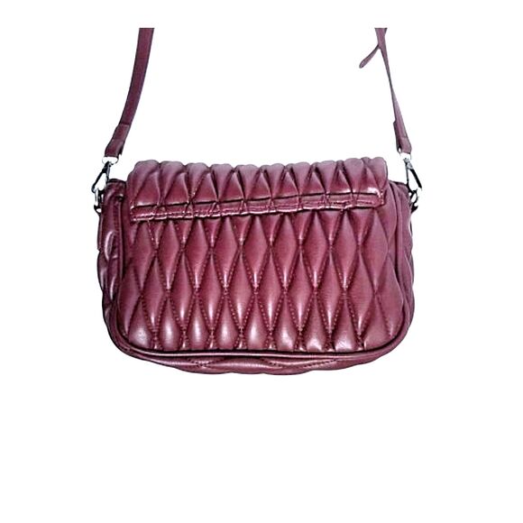 BADGLEY MISCHKA Burgundy Mini Quilted Messenger Bag Vegan Leather Plum - Picture 12 of 13